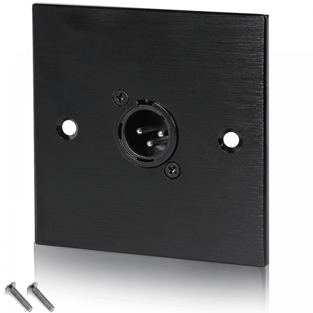 Black Metal Wall Plate 1 Male 3 Pin XLR