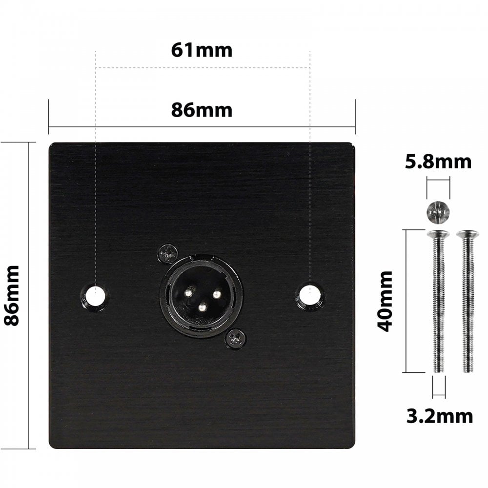 Black Metal Wall Plate 1 Male 3 Pin XLR