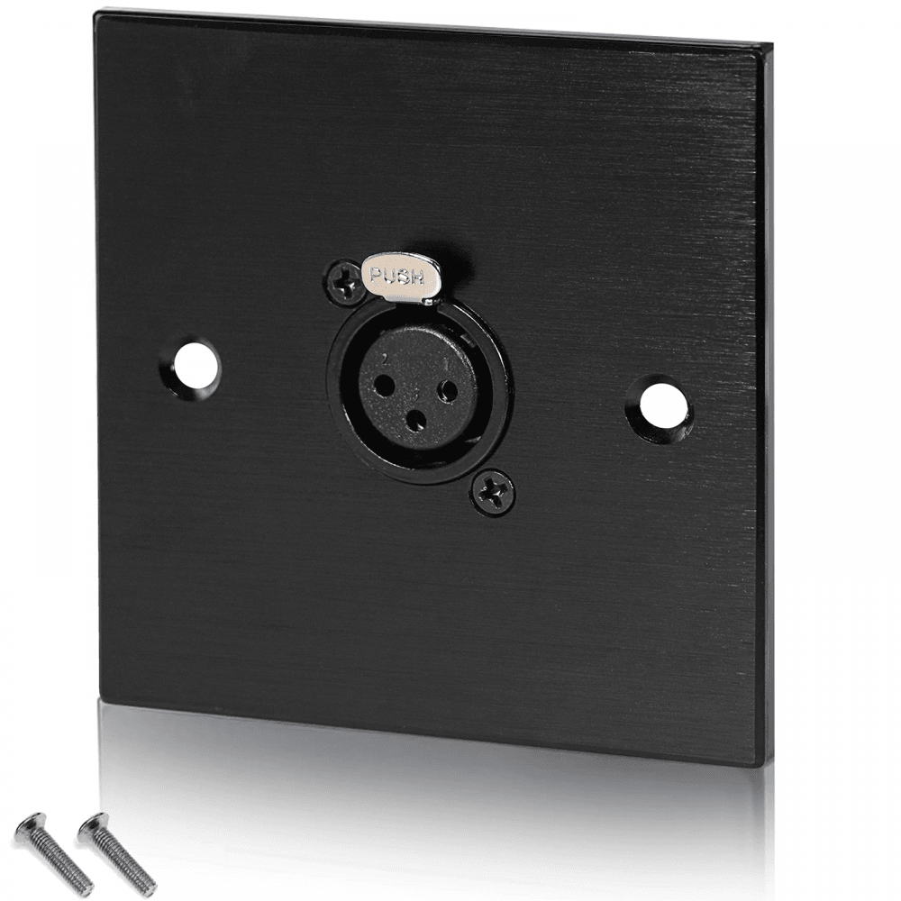 Black Metal Wall Plate 1 Female 3 Pin XLR