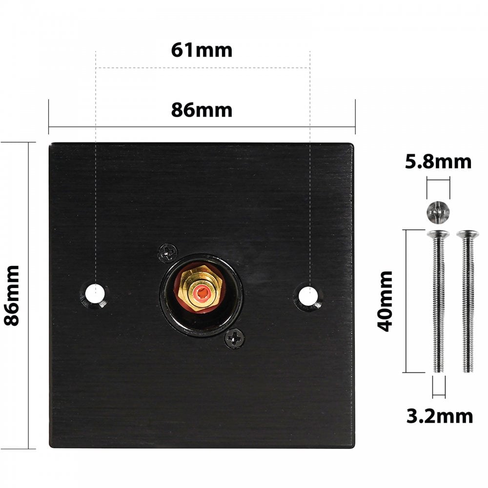 Black Metal Wall Plate 1 Gold RCA Phono Socket