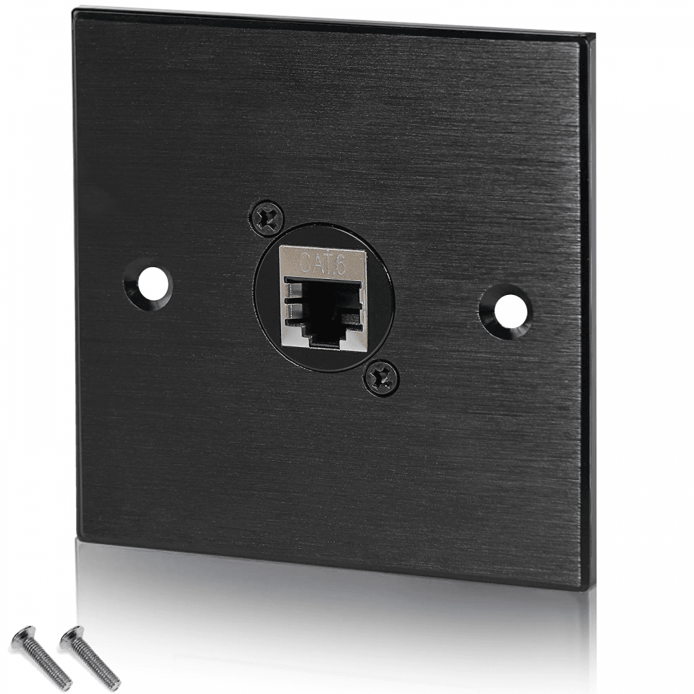 Black Metal Wall Plate 1 CAT 6 RJ45 Socket