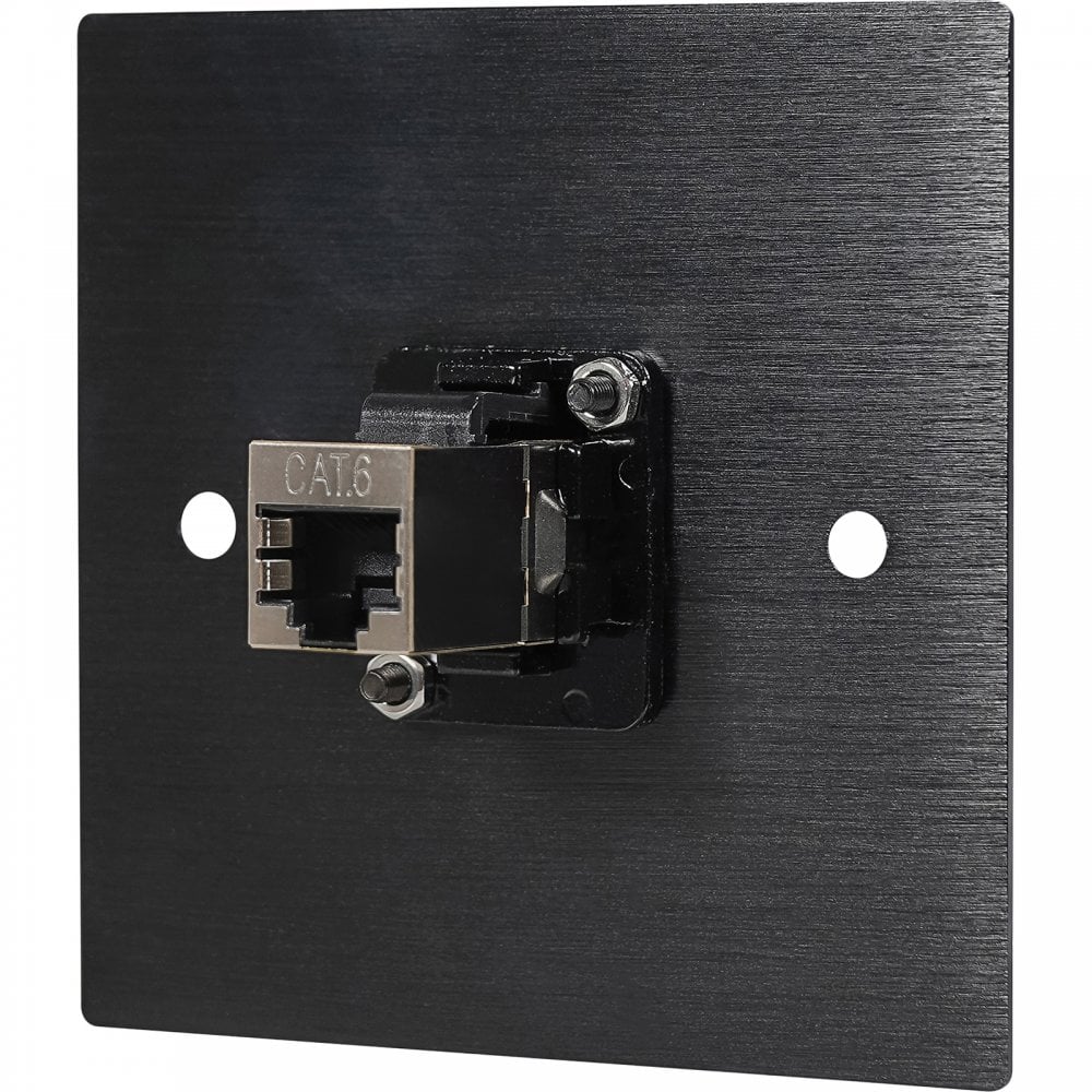 Black Metal Wall Plate 1 CAT 6 RJ45 Socket