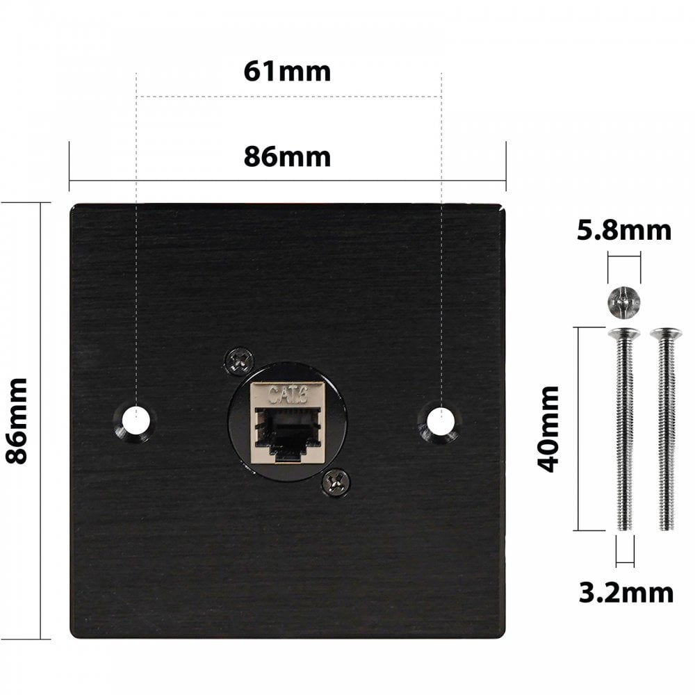 Black Metal Wall Plate 1 CAT 6 RJ45 Socket