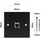 Black Metal Wall Plate 1 CAT 6 RJ45 Socket