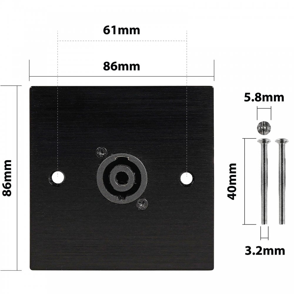Black Metal Wall Plate 1 SpeakON Socket