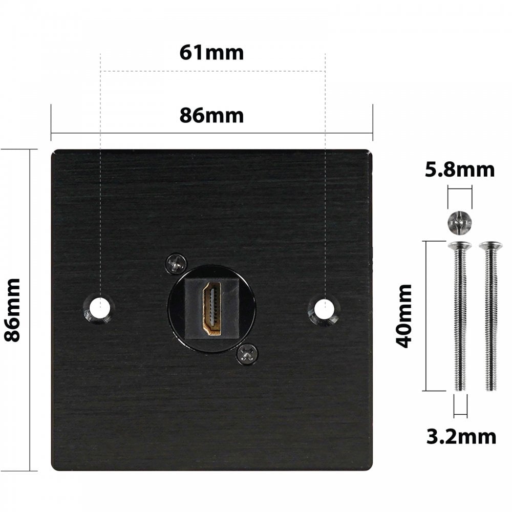 Black Metal Wall Plate 1 HDMI Socket