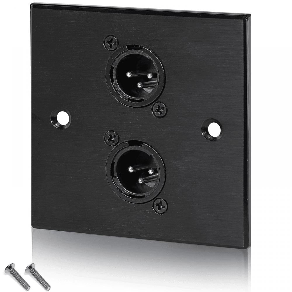 Black Metal Wall Plate 2 Male 3 Pin XLR