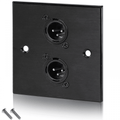 Black Metal Wall Plate 2 Male 3 Pin XLR