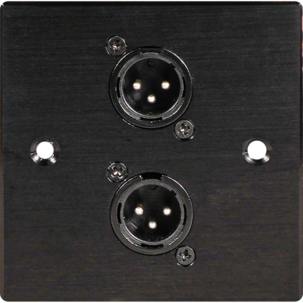 Black Metal Wall Plate 2 Male 3 Pin XLR