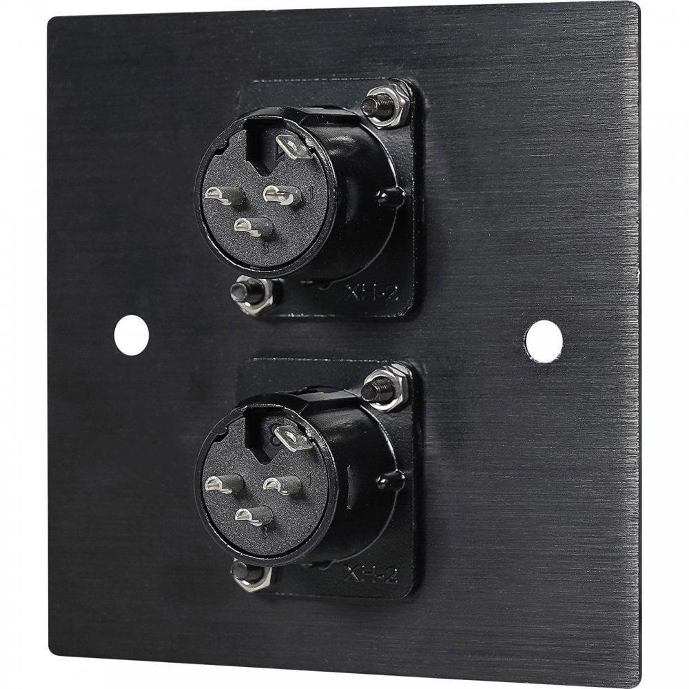 Black Metal Wall Plate 2 Male 3 Pin XLR