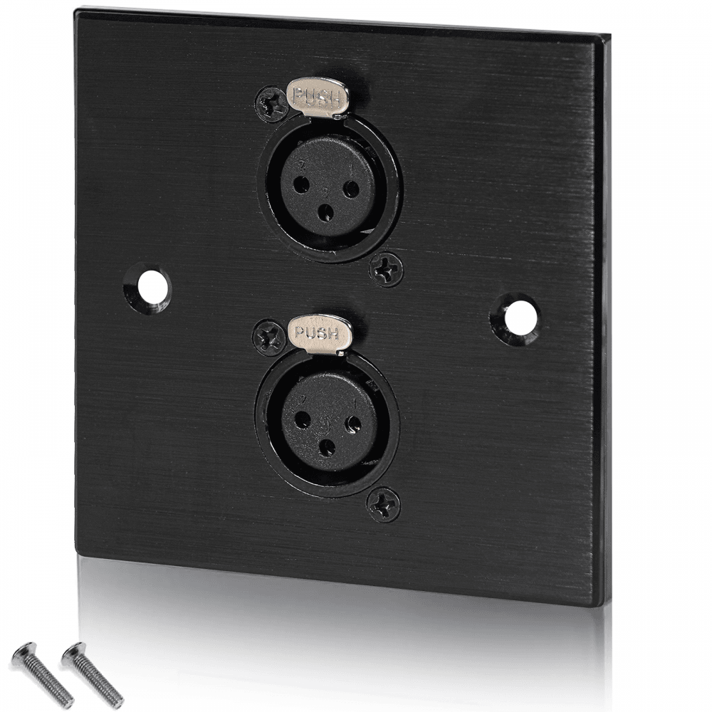 Black Metal Wall Plate 2 Female 3 Pin XLR