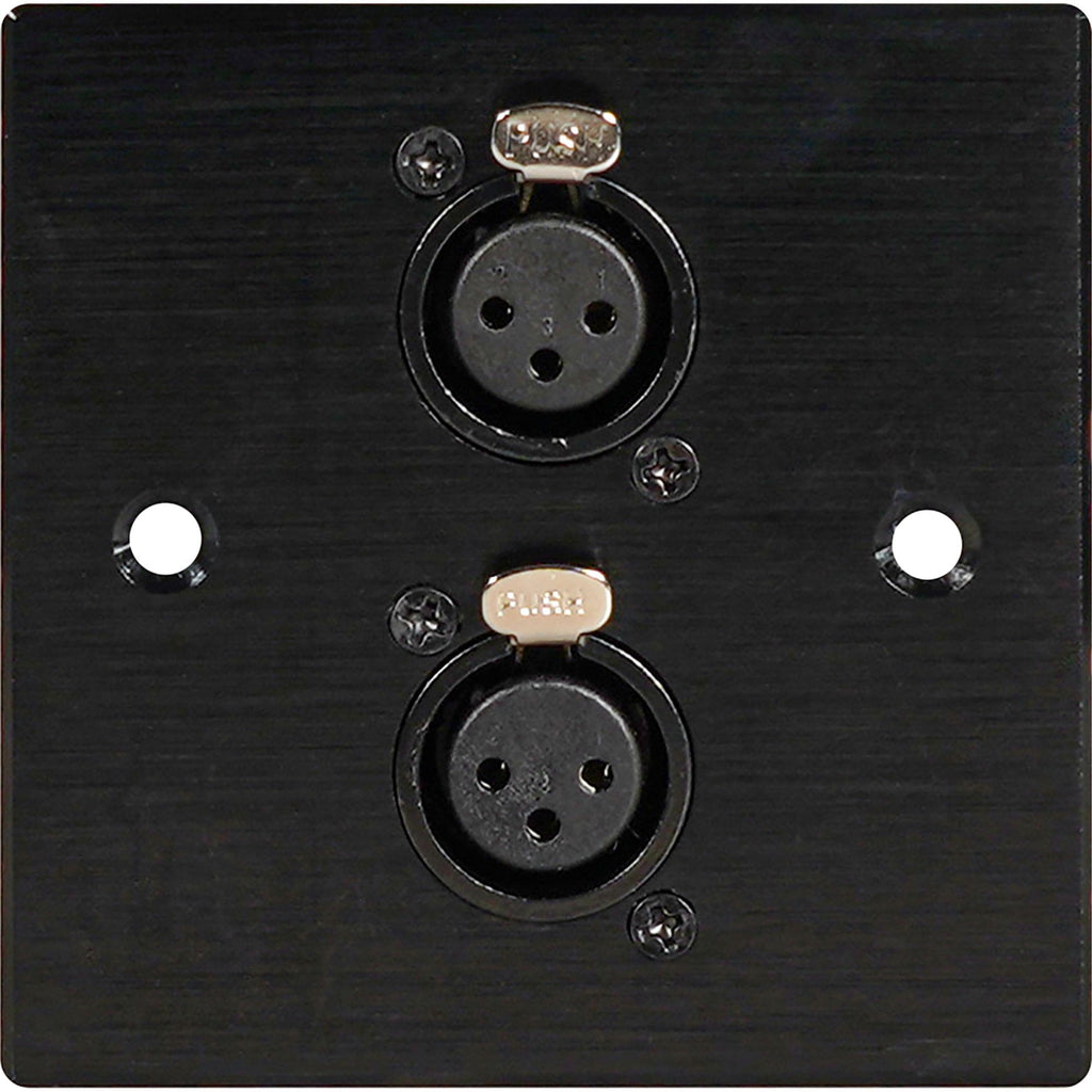 Black Metal Wall Plate 2 Female 3 Pin XLR