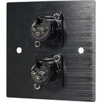 Black Metal Wall Plate 2 Female 3 Pin XLR