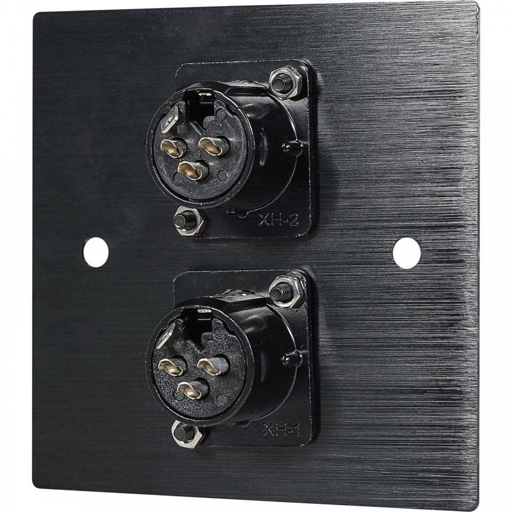 Black Metal Wall Plate 2 Female 3 Pin XLR