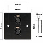 Black Metal Wall Plate 2 Female 3 Pin XLR