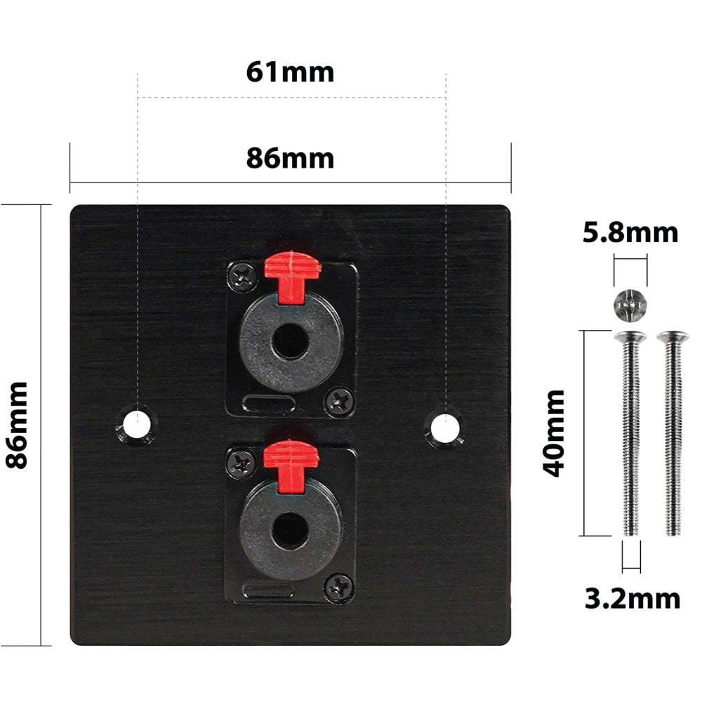 Black Metal Wall Plate 2 6.35mm Jack Socket