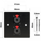 Black Metal Wall Plate 2 6.35mm Jack Socket