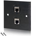 Black Metal Wall Plate 2 CAT 6 RJ45 Socket