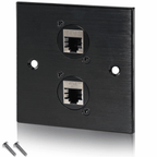 Black Metal Wall Plate 2 CAT 6 RJ45 Socket