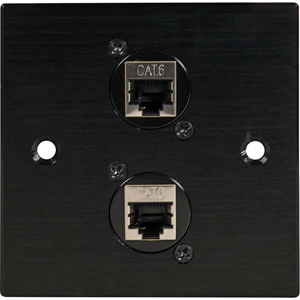 Black Metal Wall Plate 2 CAT 6 RJ45 Socket