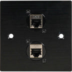 Black Metal Wall Plate 2 CAT 6 RJ45 Socket