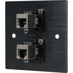 Black Metal Wall Plate 2 CAT 6 RJ45 Socket