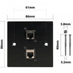 Black Metal Wall Plate 2 CAT 6 RJ45 Socket