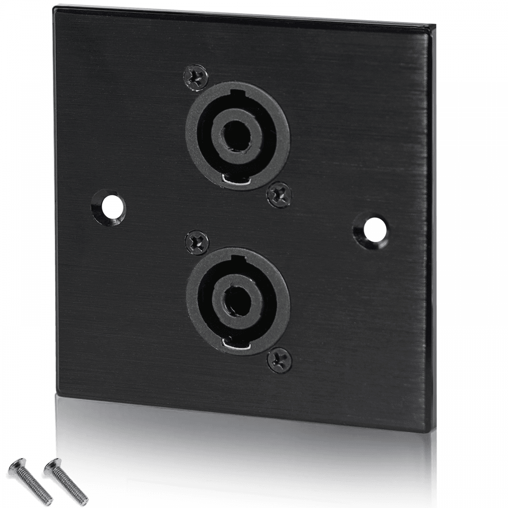Black Metal Wall Plate 2 SpeakON Socket