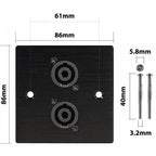 Black Metal Wall Plate 2 SpeakON Socket