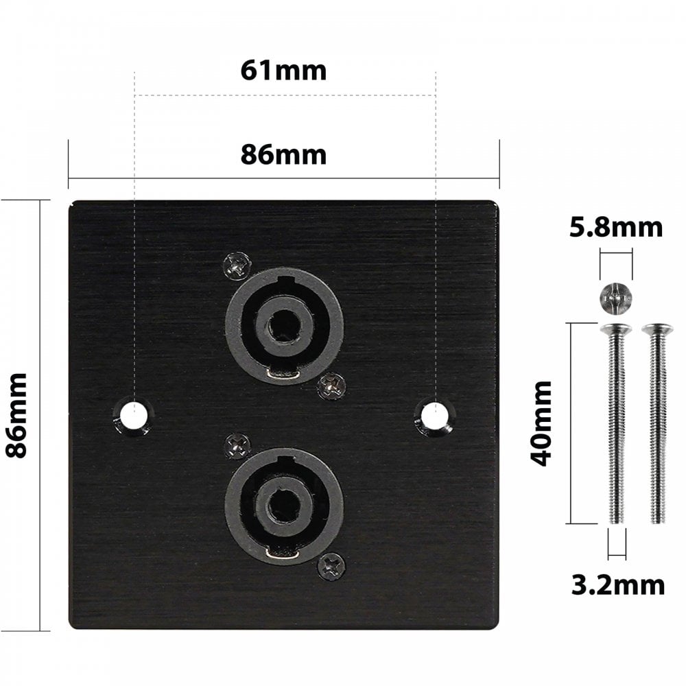 Black Metal Wall Plate 2 SpeakON Socket