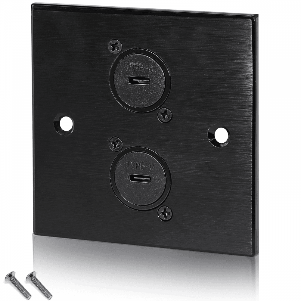 Black Metal Wall Plate 2 USB C Socket