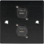 Black Metal Wall Plate 2 USB C Socket