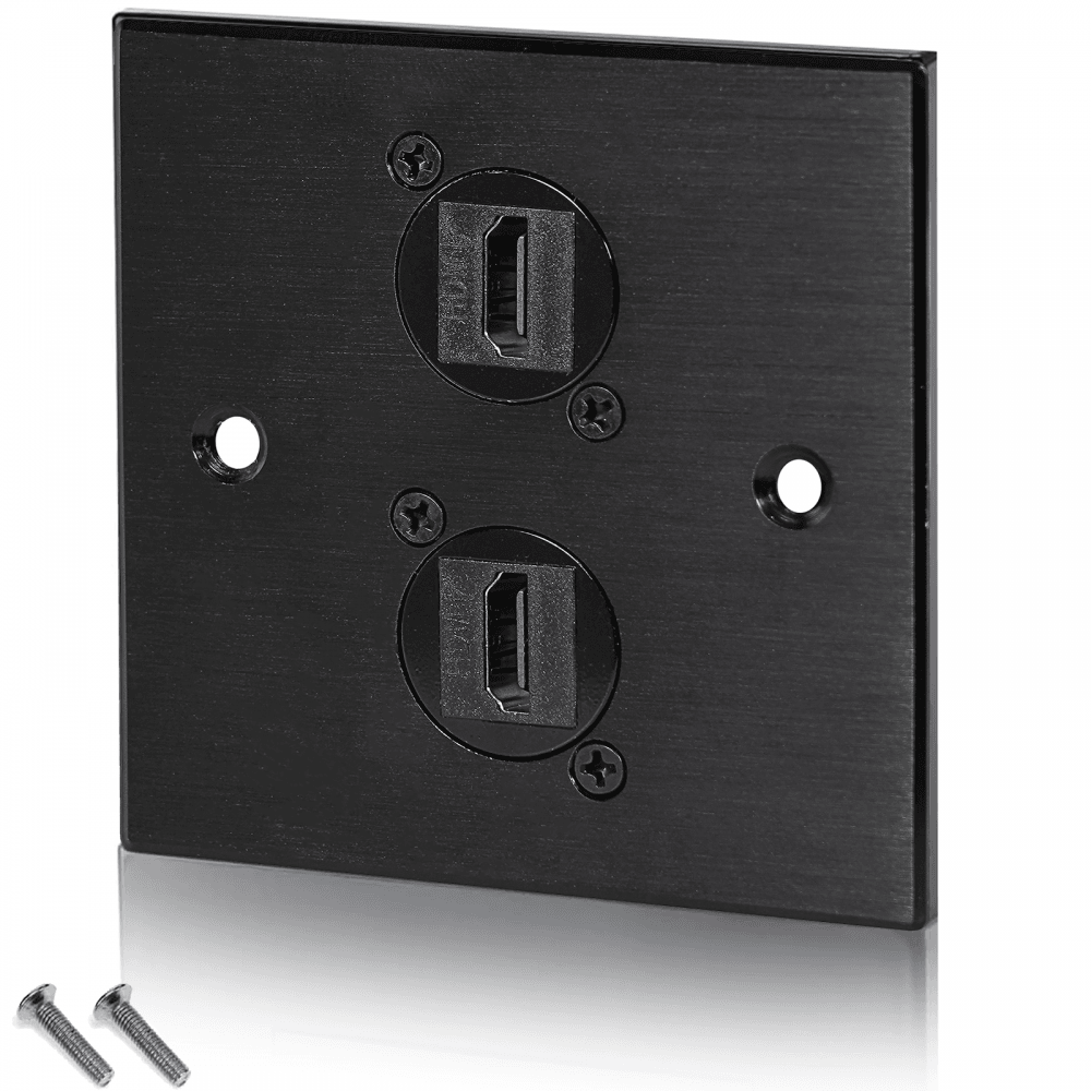 Black Metal Wall Plate 2 HDMI Socket