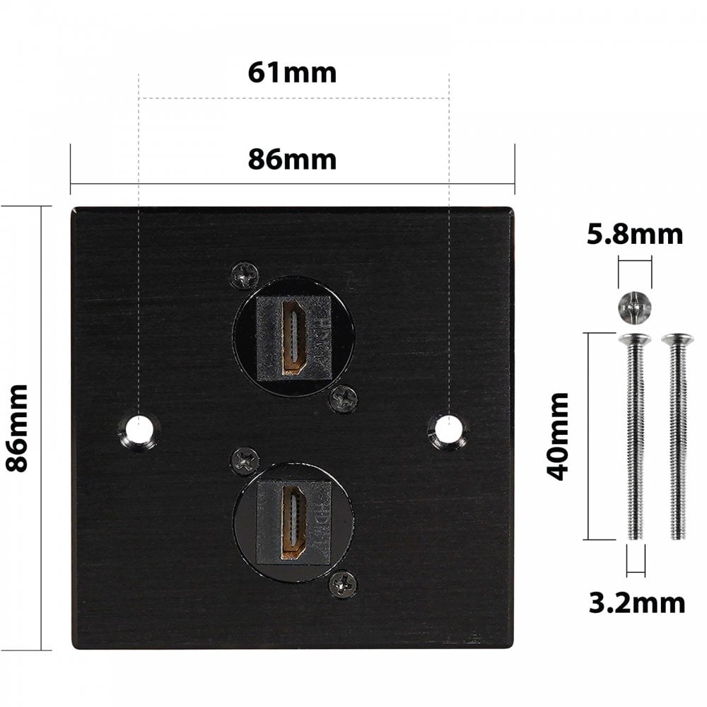 Black Metal Wall Plate 2 HDMI Socket