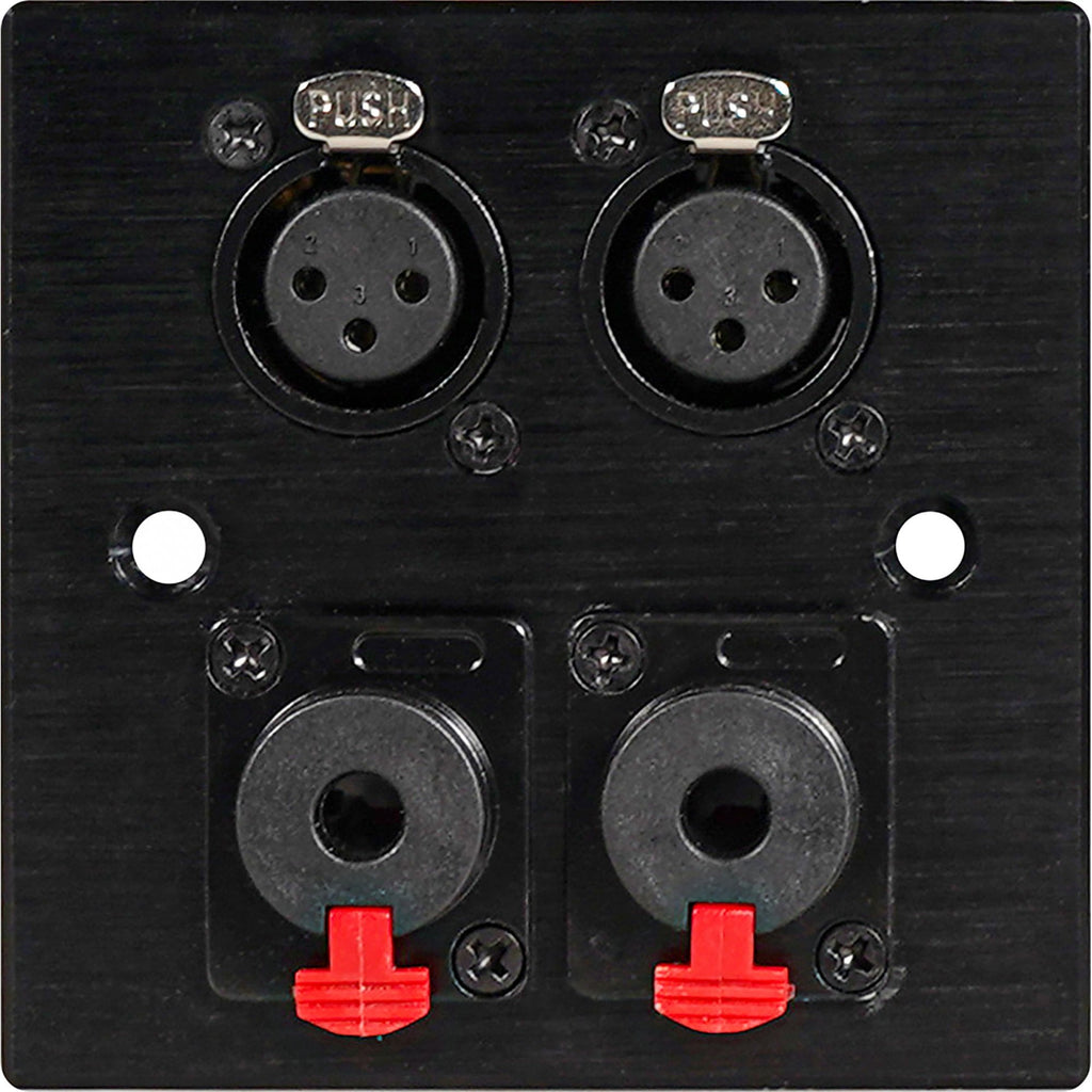 Black Metal Wall Plate Twin Jack and XLR Female Sockets