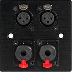 Black Metal Wall Plate Twin Jack and XLR Female Sockets