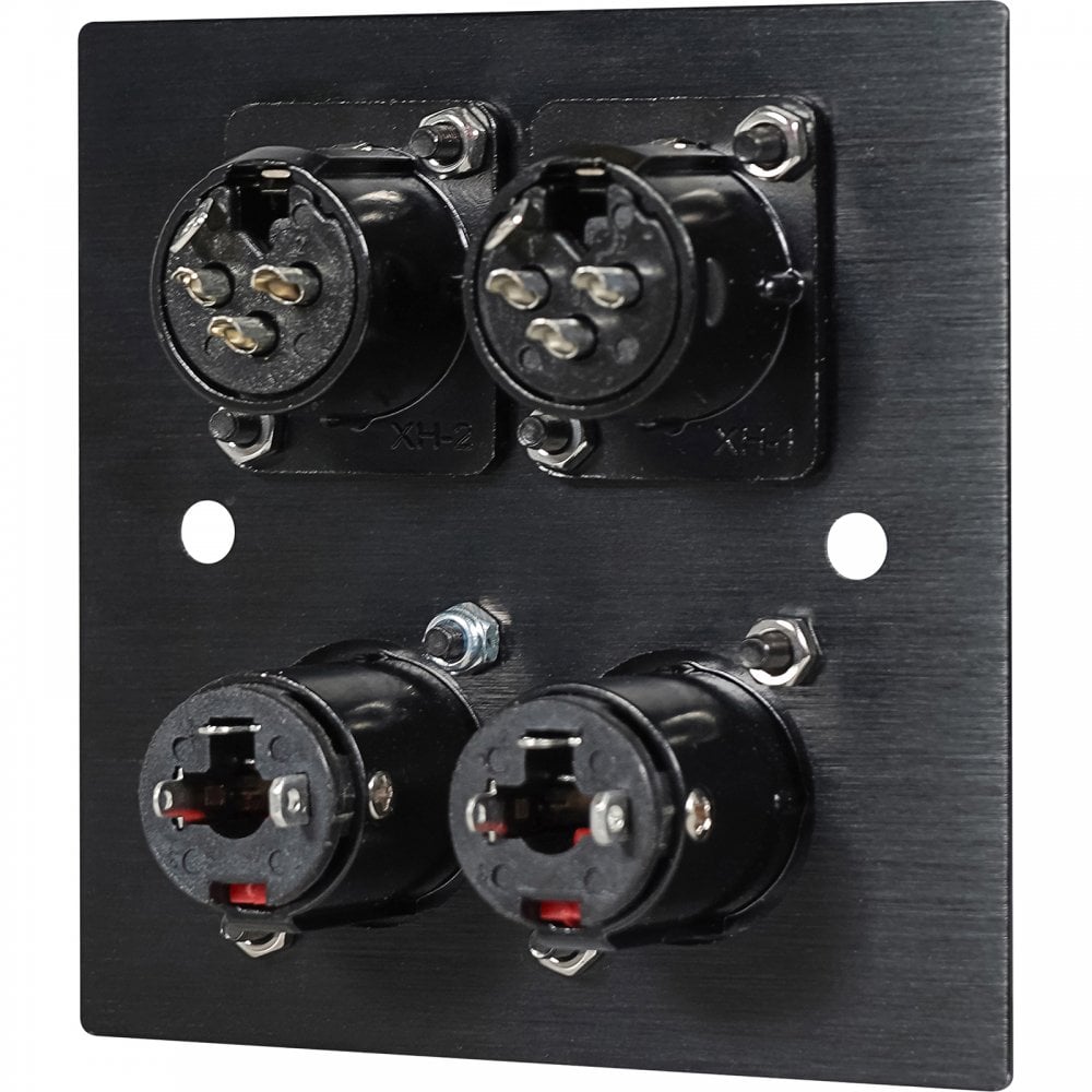 Black Metal Wall Plate Twin Jack and XLR Female Sockets