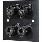 Black Metal Wall Plate Twin Jack and XLR Female Sockets