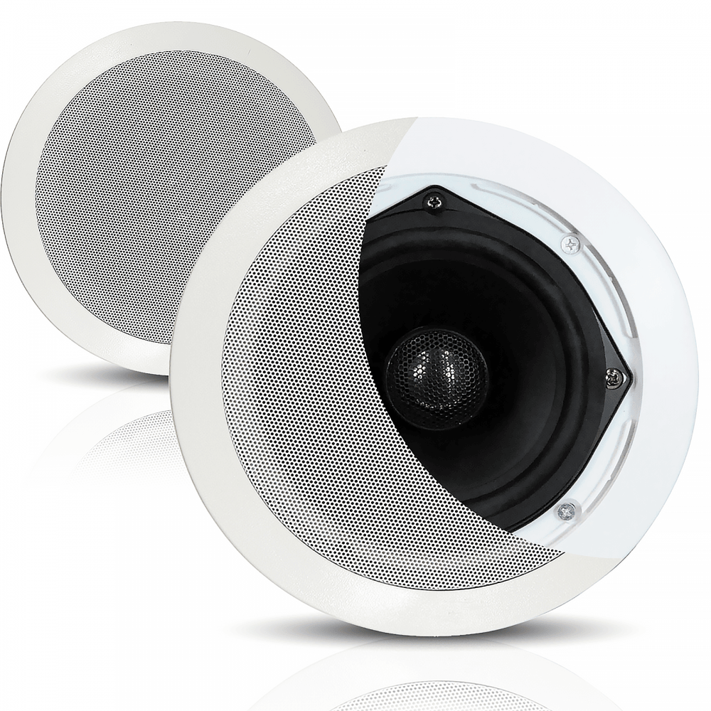 White 2-Way Low Profile Ceiling Speakers Directable Tweeter 50W
