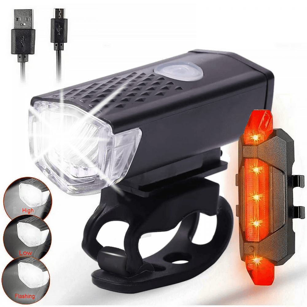 USB Rechargeable Front Rear Bicycle Light Set