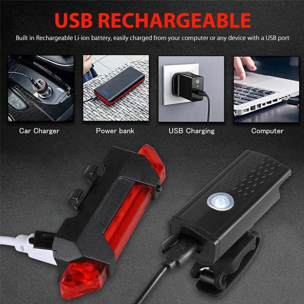 USB Rechargeable Front Rear Bicycle Light Set