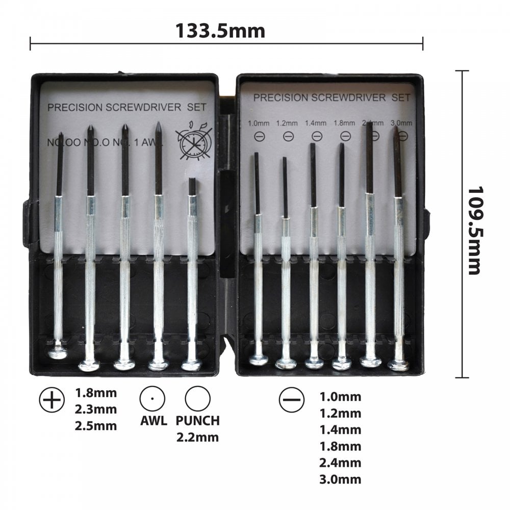 Precision Phillips Pozi Flat Screwdriver Set 11 pcs Pocket DIY Hand Tools