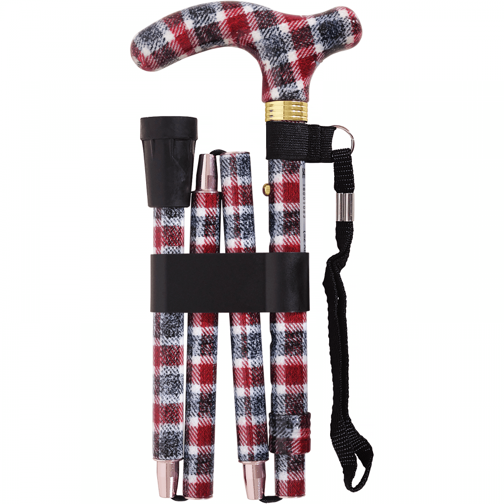 High Quality Folding & Extendable Patterned Walking Stick - Tartan Knit
