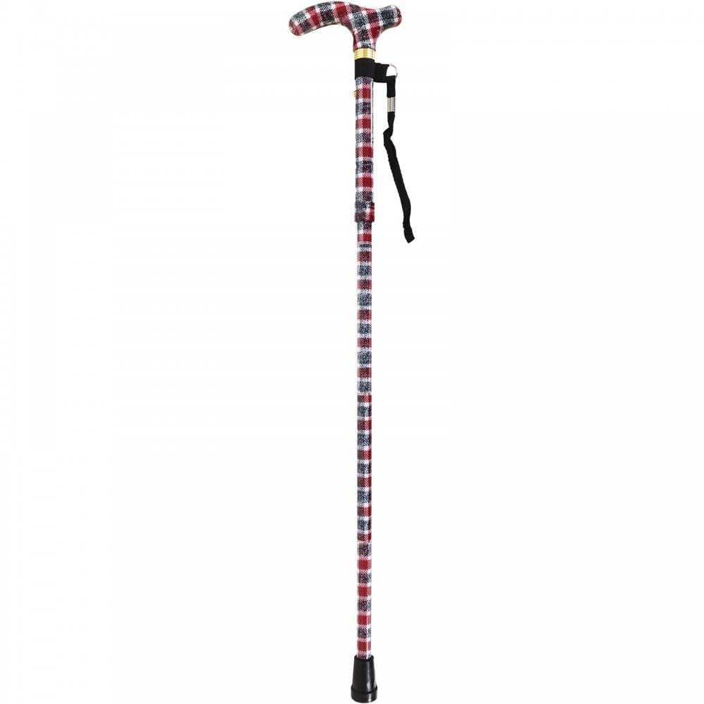High Quality Folding & Extendable Patterned Walking Stick - Tartan Knit