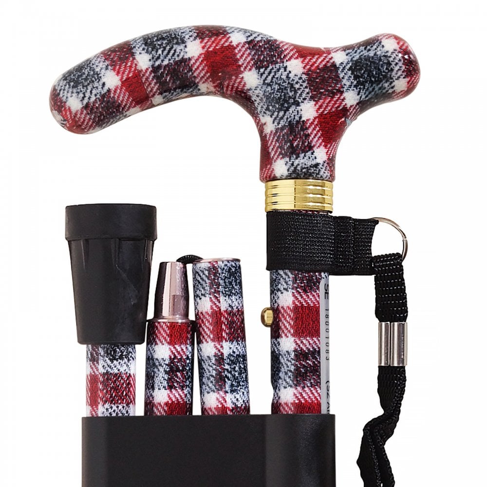 High Quality Folding & Extendable Patterned Walking Stick - Tartan Knit