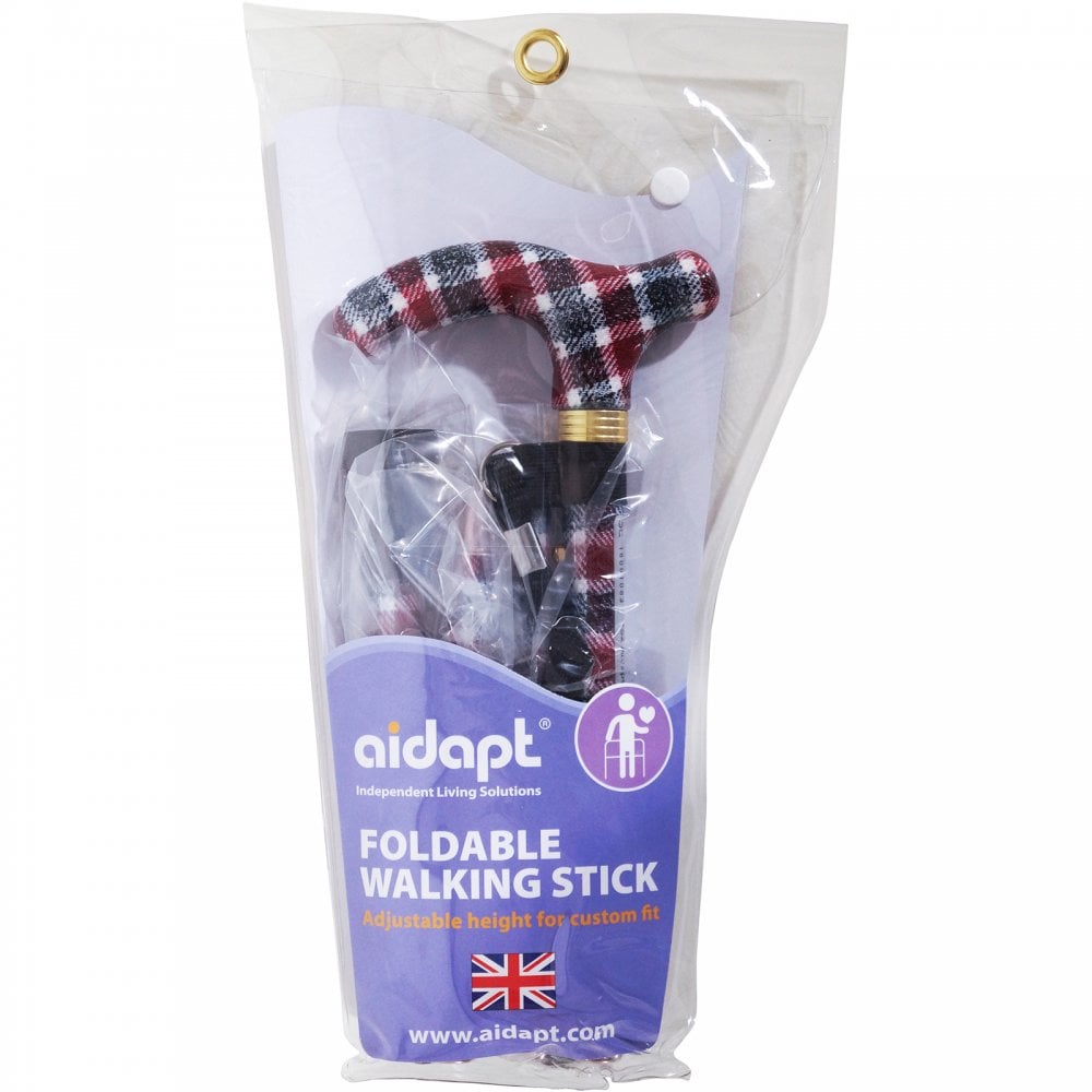High Quality Folding & Extendable Patterned Walking Stick - Tartan Knit