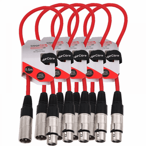 Pack of 5 Red 3 Pin XLR Line Female Socket to Male Plug Patch Lead 0.5M