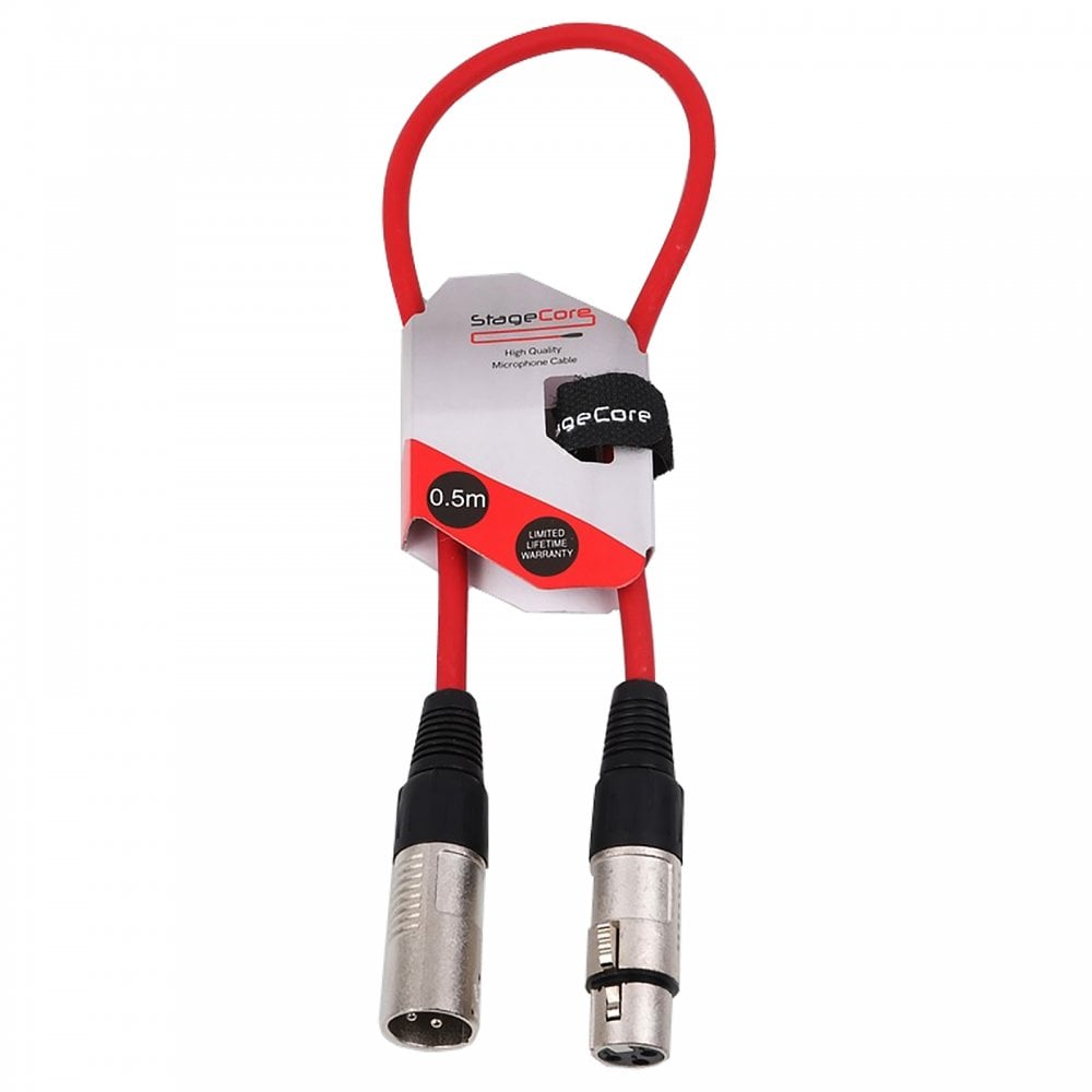Pack of 5 Red 3 Pin XLR Line Female Socket to Male Plug Patch Lead 0.5M