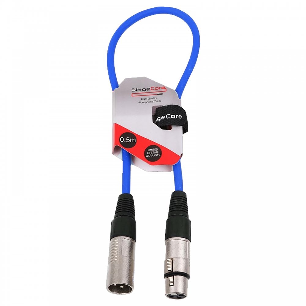 Pack of 5 Blue 3 Pin XLR Line Female Socket to Male Plug Patch Lead 0.5M
