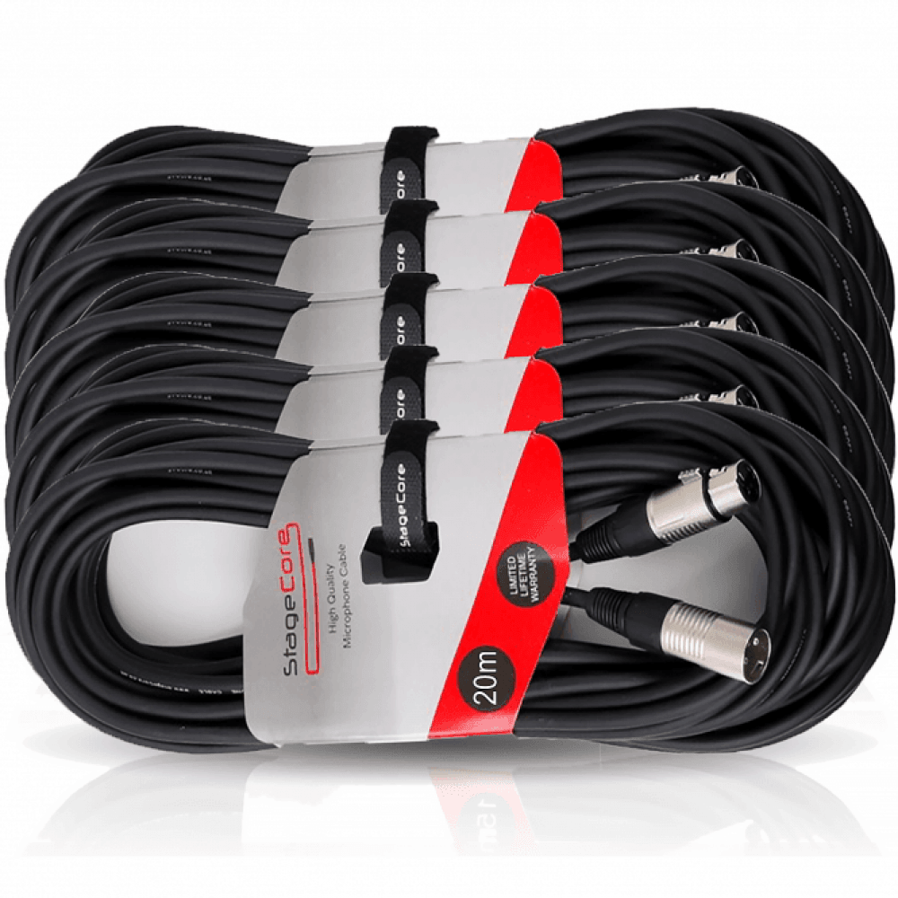 20M XLR Male to Female Black Microphone Lead & Audio Signal Cable Multi-Packs